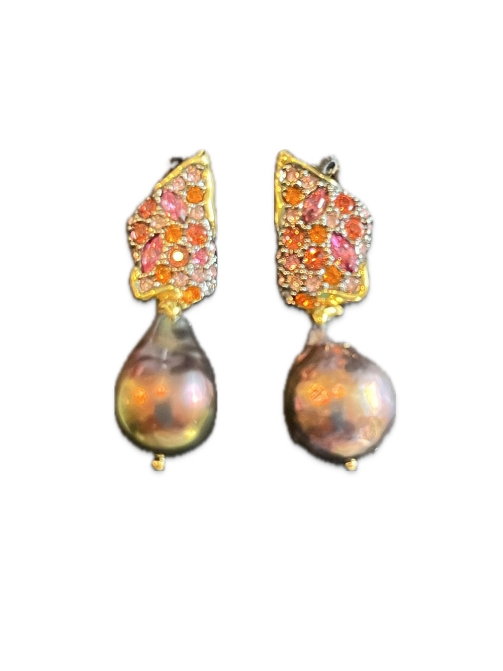 Alexis Bittar Signed Crystal Pavé Iridescent Pearl Drop Earrings